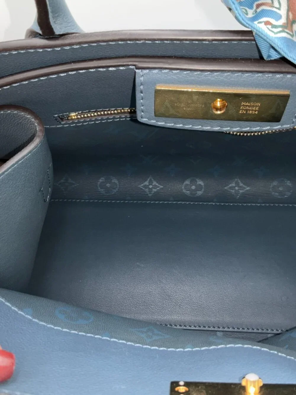 Louis Vuitton Blue Demin Leather Steamer M21249 MM Excellent Condition Receipt
